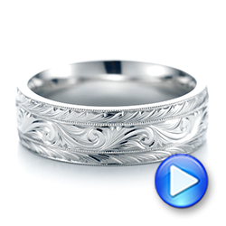 18k White Gold 18k White Gold Custom Hand Engraved Men's Wedding Band - Video -  103458 - Thumbnail