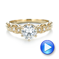 18k Yellow Gold Custom Vintage Style Diamond Engagement Ring - Video -  103460 - Thumbnail