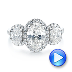 18k White Gold 18k White Gold Custom Three Stone Diamond Halo Engagement Ring - Video -  103463 - Thumbnail