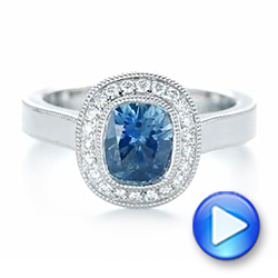 18k White Gold 18k White Gold Custom Blue Sapphire And Diamond Halo Engagement Ring - Video -  103467 - Thumbnail