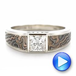 14k White Gold Custom Mokume Inlay Diamond Men's Wedding Band - Video -  103472 - Thumbnail