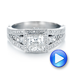 18k White Gold 18k White Gold Custom Hand Engraved Diamond Engagement Ring - Video -  103473 - Thumbnail