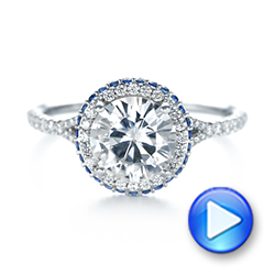 14k White Gold Custom Blue Sapphire And Diamond Halo Engagement Ring - Video -  103474 - Thumbnail