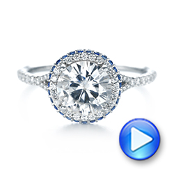  Platinum Platinum Custom Blue Sapphire And Diamond Halo Engagement Ring - Video -  103474 - Thumbnail