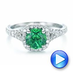 14k White Gold 14k White Gold Custom Emerald And Diamond Halo Engagement Ring - Video -  103476 - Thumbnail