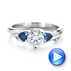  Platinum Platinum Custom Three Stone Blue Sapphire And Diamond Hand Engraved Engagement Ring - Video -  103488 - Thumbnail