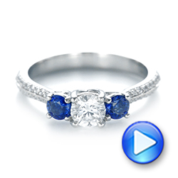  Platinum Custom Three Stone Blue Sapphire And Diamond Engagement Ring - Video -  103490 - Thumbnail