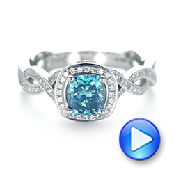  Platinum Custom Blue And White Diamond Halo Engagement Ring - Video -  103502 - Thumbnail