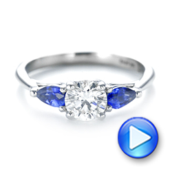  Platinum Platinum Custom Three Stone Blue Sapphire And Diamond Engagement Ring - Video -  103507 - Thumbnail