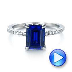 14k White Gold Custom Blue Sapphire And Diamond Engagement Ring - Video -  103509 - Thumbnail