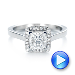 14k White Gold Custom Diamond Halo Engagement Ring - Video -  103515 - Thumbnail