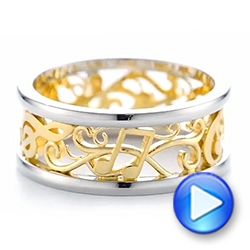  Platinum And 14k Yellow Gold Platinum And 14k Yellow Gold Custom Two-tone Filigree Men's Band - Video -  103517 - Thumbnail