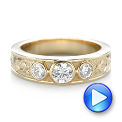 14k Yellow Gold Custom Three Stone Diamond Engagement Ring - Video -  103520 - Thumbnail