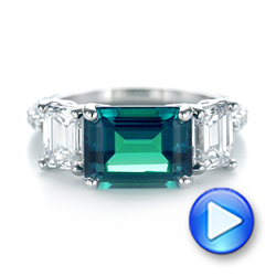  Platinum Custom Three Stone Emerald And Diamond Engagement Ring - Video -  103528 - Thumbnail