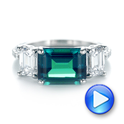 14k White Gold 14k White Gold Custom Three Stone Emerald And Diamond Engagement Ring - Video -  103528 - Thumbnail