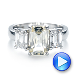 14k White Gold Custom Three Stone Yellow Sapphire And Diamond Engagement Ring - Video -  103534 - Thumbnail