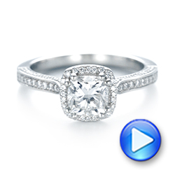  Platinum Custom Diamond Halo Engagement Ring - Video -  103535 - Thumbnail