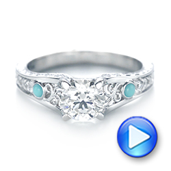 14k White Gold 14k White Gold Custom Turquoise And Diamond Engagement Ring - Video -  103536 - Thumbnail