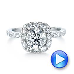  Platinum Custom Diamond Halo Engagement Ring - Video -  103588 - Thumbnail
