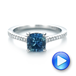  Platinum Custom Blue-green Sapphire And Diamond Engagement Ring - Video -  103590 - Thumbnail