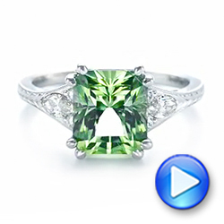 14k White Gold 14k White Gold Custom Green Tourmaline And Diamond Engagement Ring - Video -  103593 - Thumbnail