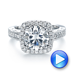 14k White Gold Custom Diamond Halo Engagement Ring - Video -  103595 - Thumbnail