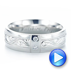 14k White Gold 14k White Gold Custom Hand Engraved Diamond Men's Band - Video -  103598 - Thumbnail