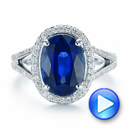 18k White Gold Custom Blue Sapphire And Diamond Halo Engagement Ring - Video -  103601 - Thumbnail