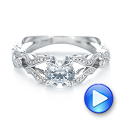 14k White Gold Hand Engraved Diamond Engagement Ring - Video -  103603 - Thumbnail