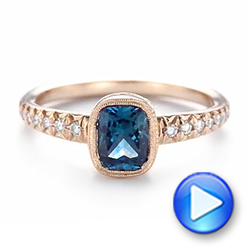 14k Rose Gold Custom Blue-green Sapphire And Diamond Engagement Ring - Video -  103606 - Thumbnail