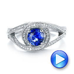 18k White Gold 18k White Gold Custom Blue Sapphire And Diamond Engagement Ring - Video -  103611 - Thumbnail