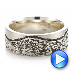 14k White Gold Custom Black Antiqued Engraved Men's Band - Video -  103613 - Thumbnail