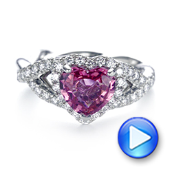  Platinum Custom Pink Sapphire And Diamond Halo Engagement Ring - Video -  103621 - Thumbnail