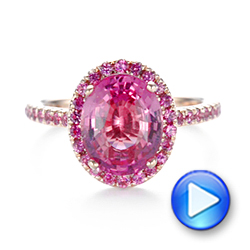 18k Rose Gold 18k Rose Gold Custom Pink Sapphire Halo Engagement Ring - Video -  103630 - Thumbnail