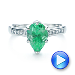 14k White Gold 14k White Gold Custom Emerald And Diamond Engagement Ring - Video -  103631 - Thumbnail