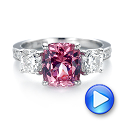 14k White Gold 14k White Gold Custom Three Stone Spinel And Diamond Engagement Ring - Video -  103647 - Thumbnail