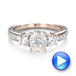 14k Rose Gold Custom Three Stone Diamond Engagement Ring - Video -  103651 - Thumbnail