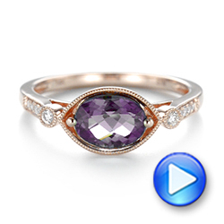 18k Rose Gold 18k Rose Gold East-west Amethyst And Diamond Ring - Video -  103756 - Thumbnail