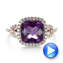 18k Rose Gold 18k Rose Gold Amethyst And Diamond Halo Fashion Ring - Video -  103758 - Thumbnail