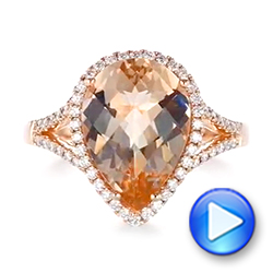 14k Rose Gold Morganite And Diamond Halo Fashion Ring - Video -  103759 - Thumbnail