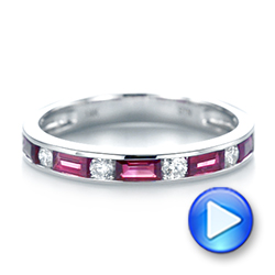 14k White Gold Ruby And Diamond Wedding Band - Video -  103761 - Thumbnail