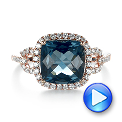 14k Rose Gold London Blue Topaz And Diamond Halo Fashion Ring - Video -  103767 - Thumbnail