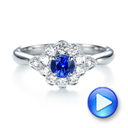 14k White Gold Blue Sapphire And Diamond Floral Halo Ring - Video -  103768 - Thumbnail