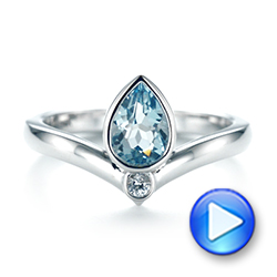 18k White Gold Custom Aquamarine And White Sapphire Engagement Ring - Video -  103826 - Thumbnail