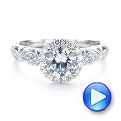 18k White Gold Halo Diamond Engagement Ring - Video -  103899 - Thumbnail