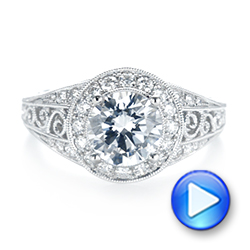 18k White Gold Diamond Halo Engagement Ring - Video -  103910 - Thumbnail