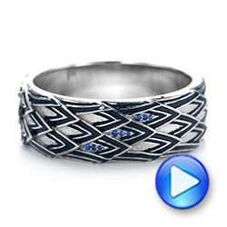 18k White Gold 18k White Gold Custom Black Antiqued Blue Sapphire Men's Band - Video -  103911 - Thumbnail