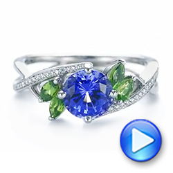  Platinum Platinum Custom Tsavorite Blue Sapphire And Diamond Engagement Ring - Video -  103990 - Thumbnail