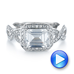 14k White Gold Emerald Halo Diamond Engagement Ring - Video -  103995 - Thumbnail