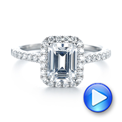 18k White Gold 18k White Gold Emerald Halo Diamond Engagement Ring - Video -  103997 - Thumbnail